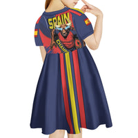 Spain Football 2026 Champions Kid Short Sleeve Dress Bull Mascot Illustration In Spanish National Colors Comic Style