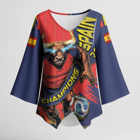 Spain Football 2026 Champions Kimono Sleeve Blouse Bull Mascot Illustration In Spanish National Colors Comic Style