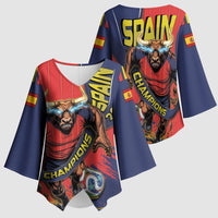 Spain Football 2026 Champions Kimono Sleeve Blouse Bull Mascot Illustration In Spanish National Colors Comic Style