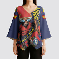 Spain Football 2026 Champions Kimono Sleeve Blouse Bull Mascot Illustration In Spanish National Colors Comic Style