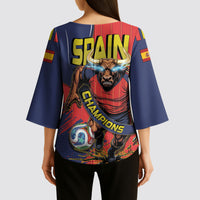 Spain Football 2026 Champions Kimono Sleeve Blouse Bull Mascot Illustration In Spanish National Colors Comic Style