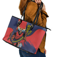 Spain Football 2026 Champions Leather Tote Bag Bull Mascot Illustration In Spanish National Colors Comic Style
