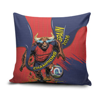 Spain Football 2026 Champions Pillow Cover Bull Mascot Illustration In Spanish National Colors Comic Style