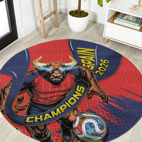 Spain Football 2026 Champions Round Carpet Bull Mascot Illustration In Spanish National Colors Comic Style