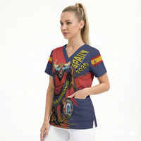 Spain Football 2026 Champions Scrub Top Bull Mascot Illustration In Spanish National Colors Comic Style