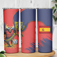 Spain Football 2026 Champions Skinny Tumbler Bull Mascot Illustration In Spanish National Colors Comic Style