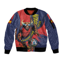Spain Football 2026 Champions Sleeve Zip Bomber Jacket Bull Mascot Illustration In Spanish National Colors Comic Style