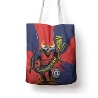 Spain Football 2026 Champions Tote Bag Bull Mascot Illustration In Spanish National Colors Comic Style