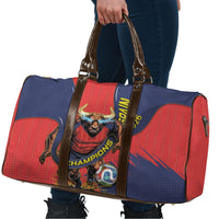 Spain Football 2026 Champions Travel Bag Bull Mascot Illustration In Spanish National Colors Comic Style