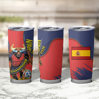 Spain Football 2026 Champions Tumbler Cup Bull Mascot Illustration In Spanish National Colors Comic Style