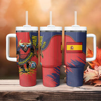 Spain Football 2026 Champions Tumbler With Handle Bull Mascot Illustration In Spanish National Colors Comic Style