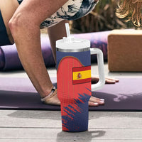 Spain Football 2026 Champions Tumbler With Handle Bull Mascot Illustration In Spanish National Colors Comic Style