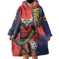 Spain Football 2026 Champions Wearable Blanket Hoodie Bull Mascot Illustration In Spanish National Colors Comic Style