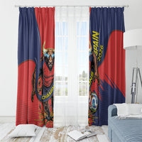 Spain Football 2026 Champions Window Curtain Bull Mascot Illustration In Spanish National Colors Comic Style