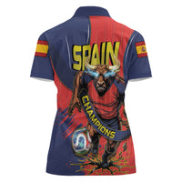 Spain Football 2026 Champions Women Polo Shirt Bull Mascot Illustration In Spanish National Colors Comic Style