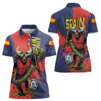 Spain Football 2026 Champions Women Polo Shirt Bull Mascot Illustration In Spanish National Colors Comic Style