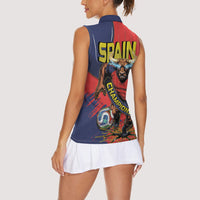 Spain Football 2026 Champions Women Sleeveless Polo Shirt Bull Mascot Illustration In Spanish National Colors Comic Style