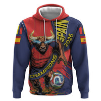 Spain Football 2026 Champions Zip Hoodie Bull Mascot Illustration In Spanish National Colors Comic Style