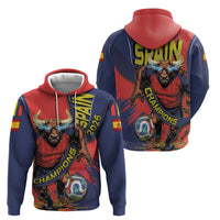 Spain Football 2026 Champions Zip Hoodie Bull Mascot Illustration In Spanish National Colors Comic Style