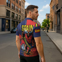 Spain Football 2026 Champions Zipper Polo Shirt Bull Mascot Illustration In Spanish National Colors Comic Style