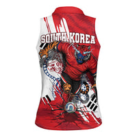 South Korea Football 2026 Champions Women Sleeveless Polo Shirt Taegeuk Warriors Tiger Mascot - Traditional Korean Art Style