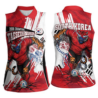 South Korea Football 2026 Champions Women Sleeveless Polo Shirt Taegeuk Warriors Tiger Mascot - Traditional Korean Art Style