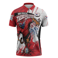 South Korea Football 2026 Champions Zipper Polo Shirt Taegeuk Warriors Tiger Mascot - Traditional Korean Art Style