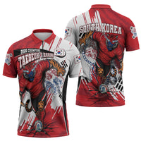 South Korea Football 2026 Champions Zipper Polo Shirt Taegeuk Warriors Tiger Mascot - Traditional Korean Art Style