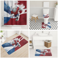 Czech Republic Football Bathroom Set Fierce Athletic Lion Graphic In Painted Grunge Flag Style