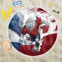Czech Republic Football Beach Blanket Fierce Athletic Lion Graphic In Painted Grunge Flag Style