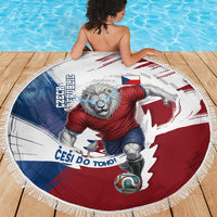 Czech Republic Football Beach Blanket Fierce Athletic Lion Graphic In Painted Grunge Flag Style