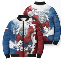 Czech Republic Football Bomber Puffer Jacket Fierce Athletic Lion Graphic In Painted Grunge Flag Style