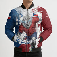 Czech Republic Football Bomber Puffer Jacket Fierce Athletic Lion Graphic In Painted Grunge Flag Style
