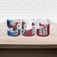 Czech Republic Football Ceramic Mug Fierce Athletic Lion Graphic In Painted Grunge Flag Style