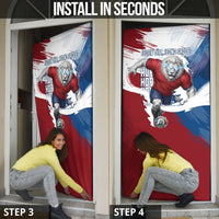 Czech Republic Football Door Cover Fierce Athletic Lion Graphic In Painted Grunge Flag Style