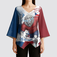 Czech Republic Football Kimono Sleeve Blouse Fierce Athletic Lion Graphic In Painted Grunge Flag Style