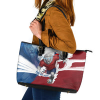 Czech Republic Football Leather Tote Bag Fierce Athletic Lion Graphic In Painted Grunge Flag Style