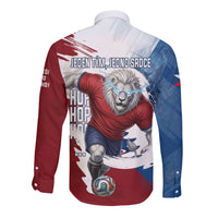 Czech Republic Football Long Sleeve Button Shirt Fierce Athletic Lion Graphic In Painted Grunge Flag Style