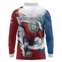 Czech Republic Football Long Sleeve Polo Shirt Fierce Athletic Lion Graphic In Painted Grunge Flag Style