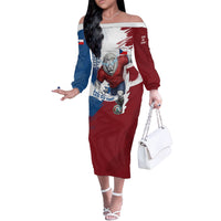 Czech Republic Football Off The Shoulder Long Sleeve Dress Fierce Athletic Lion Graphic In Painted Grunge Flag Style