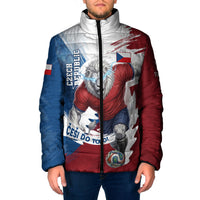 Czech Republic Football Padded Jacket Fierce Athletic Lion Graphic In Painted Grunge Flag Style
