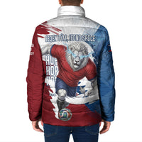 Czech Republic Football Padded Jacket Fierce Athletic Lion Graphic In Painted Grunge Flag Style