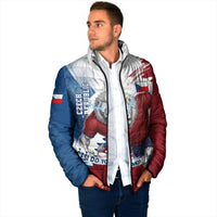 Czech Republic Football Padded Jacket Fierce Athletic Lion Graphic In Painted Grunge Flag Style