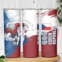 Czech Republic Football Skinny Tumbler Fierce Athletic Lion Graphic In Painted Grunge Flag Style