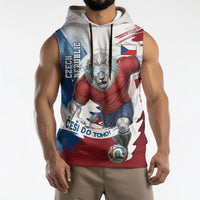 Czech Republic Football Sleeveless Hoodie Fierce Athletic Lion Graphic In Painted Grunge Flag Style