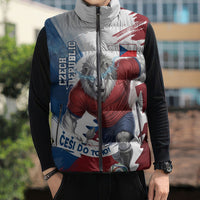 Czech Republic Football Sleeveless Puffer Jacket Fierce Athletic Lion Graphic In Painted Grunge Flag Style