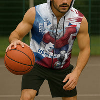Czech Republic Football Sleeveless Zip Hoodie Fierce Athletic Lion Graphic In Painted Grunge Flag Style