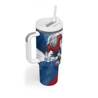 Czech Republic Football Tumbler With Handle Fierce Athletic Lion Graphic In Painted Grunge Flag Style