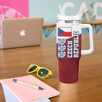 Czech Republic Football Tumbler With Handle Fierce Athletic Lion Graphic In Painted Grunge Flag Style