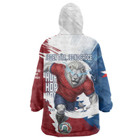 Czech Republic Football Wearable Blanket Hoodie Fierce Athletic Lion Graphic In Painted Grunge Flag Style
